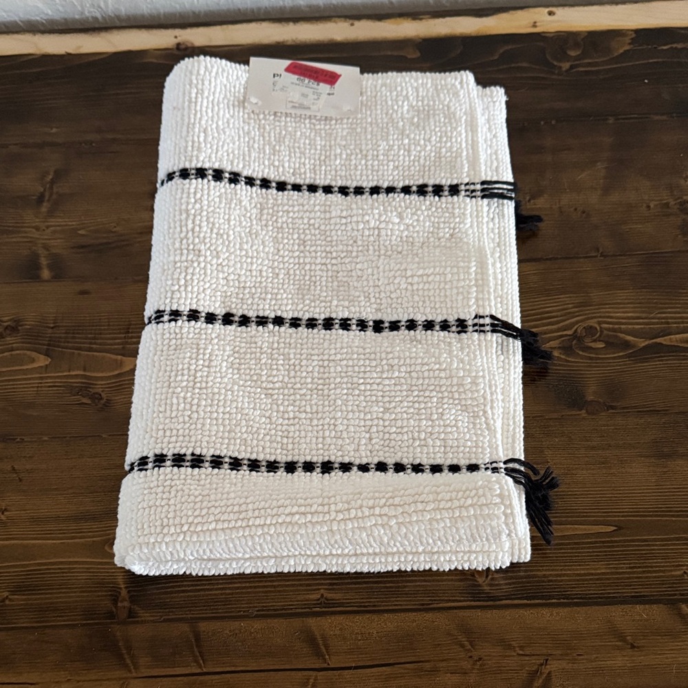 White and Black Striped Bath Rug